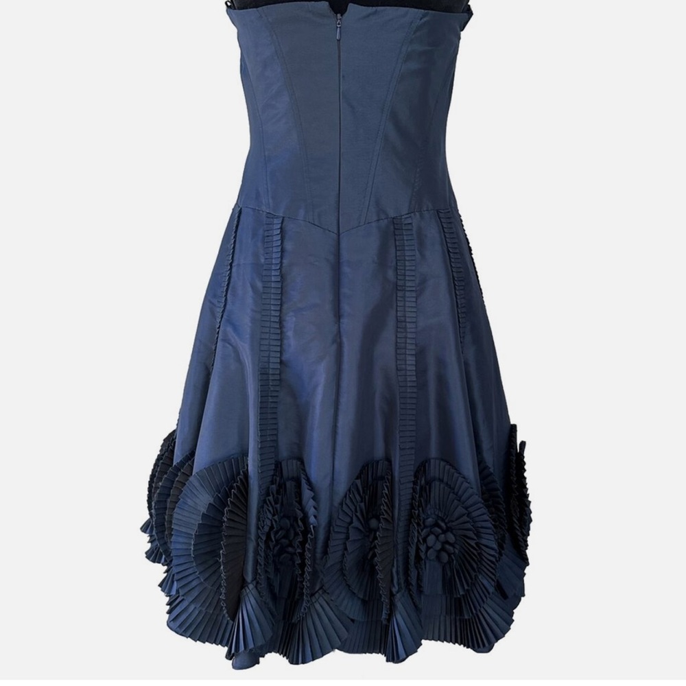 Basix Black Label Strapless Cocktail Dress Womens 6 Blue Metallic Midi Knee - Picture 12 of 13